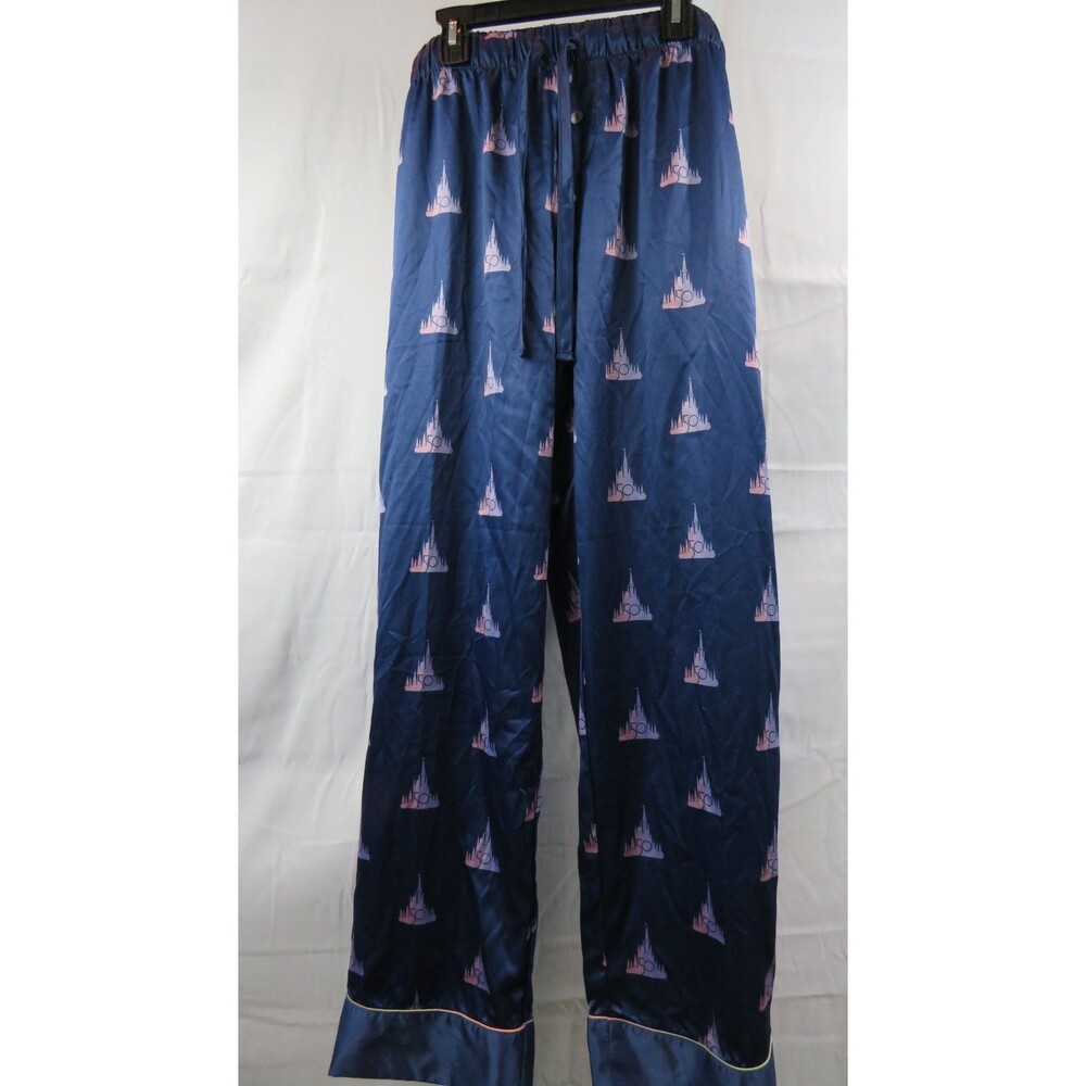 Disney Pants 50th Anniversary Cinderella Castle Womens L Blue Satin Loungewear
